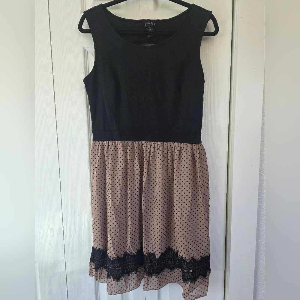 Enfocus Studio Black and Tan Polka Dot Dress